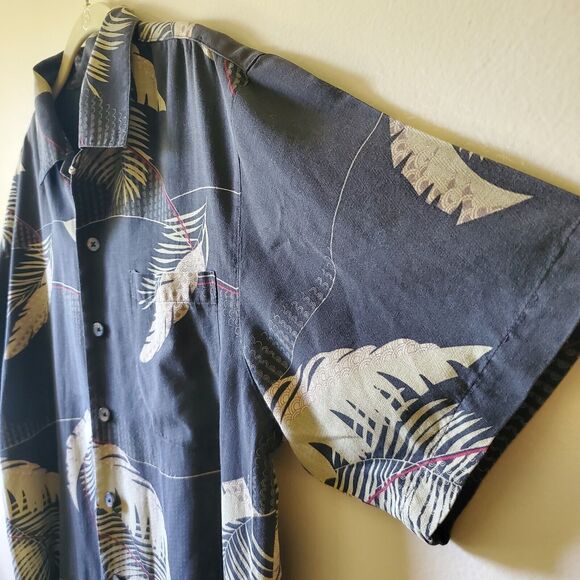 Aureus Mens Navy Blue Silk Hawaiian Shirt Golden Palm Fronds Sz M EUC DH2139 - Picture 4 of 10